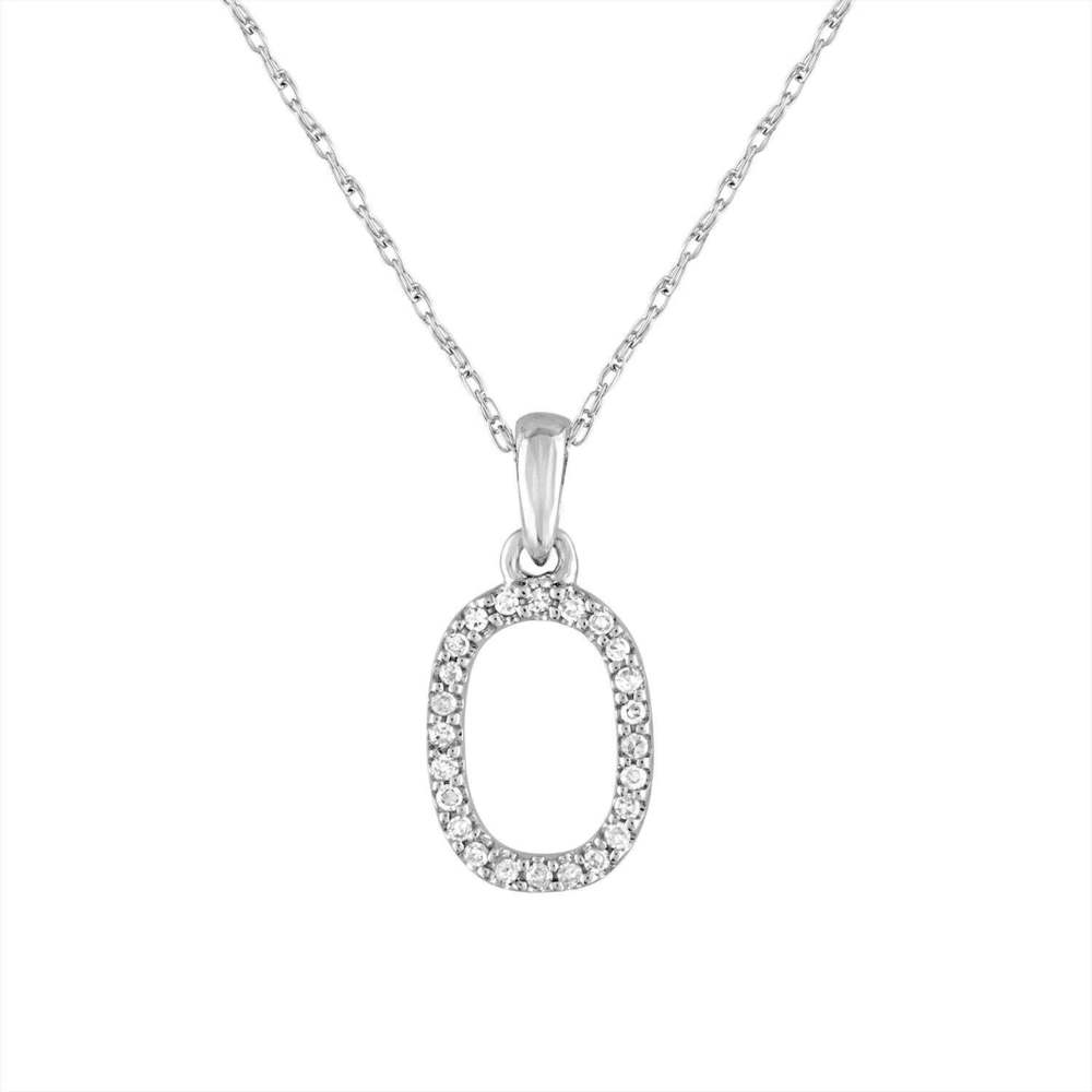 Diamond Initial Necklace "O" in 14K White Gold (0.06 CTW)